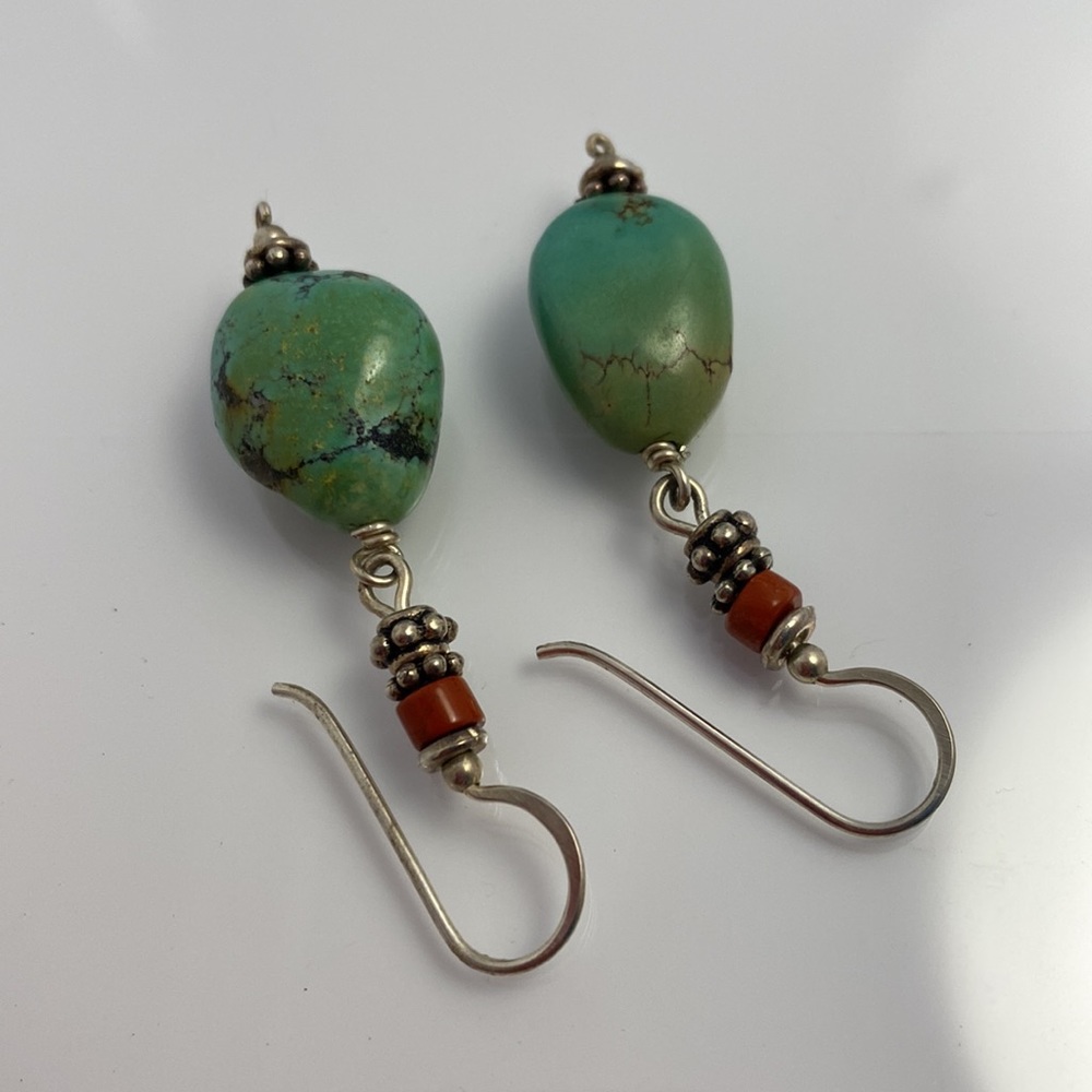 Turquoise sterling silver earrings, handmade - Picture 2 of 4